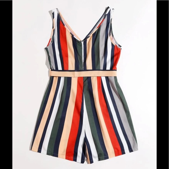 SHEIN Plus Striped Self Tie Tank Romper 4XL - Picture 2 of 7